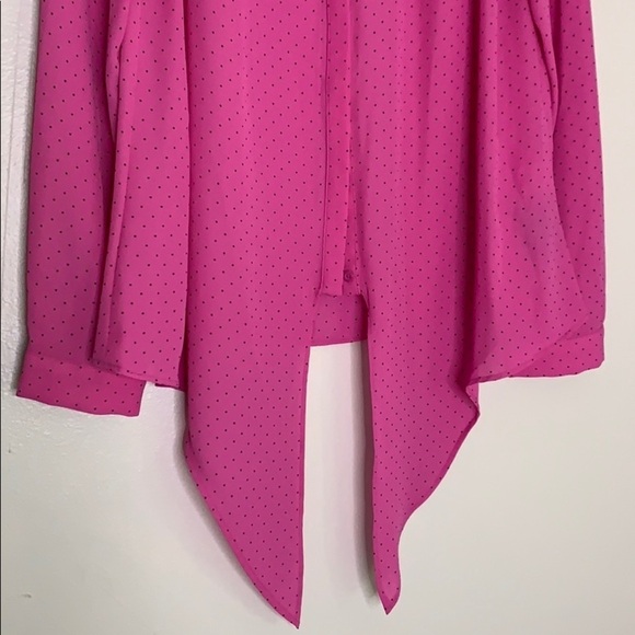 Dana Buchman Barbie Pink Polka Dot Front Knot blouse long sleeve medium blouse - Picture 4 of 8